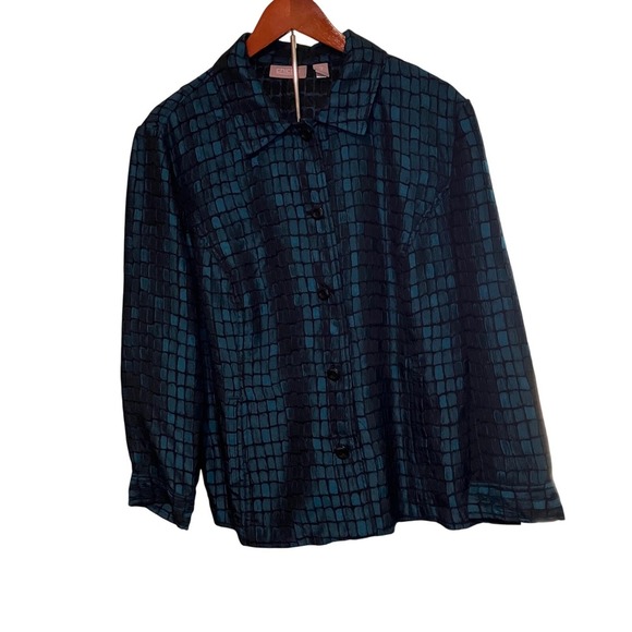 Chico's Teal Blue Faux Croc Button Front Jacket Blazer Women's Size 3 - Picture 1 of 5